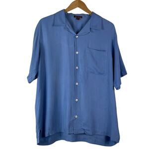 Vintage Red House Men's Blue 100% Silk Button Down Shirt Short Sleeves Size L